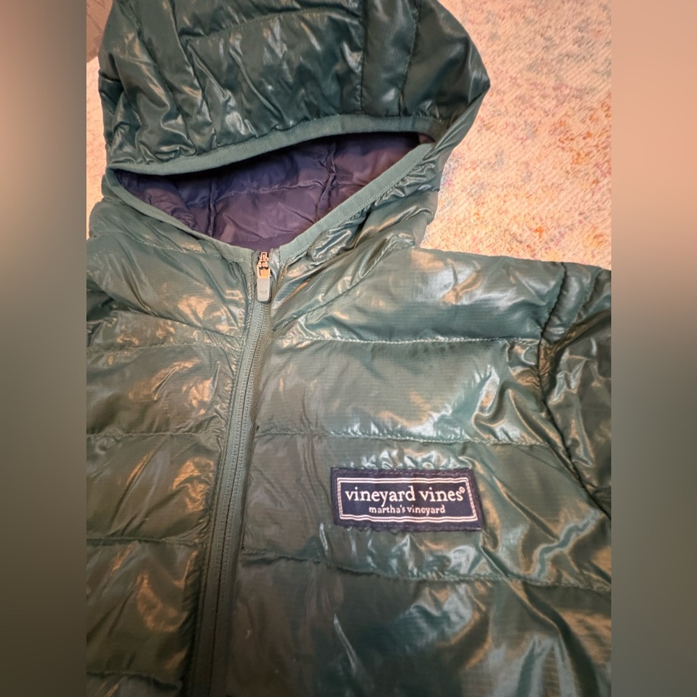 Boys Vinyard Vines Size S Small 6-7 Green Puffer Hooded Coat Jacket EUC